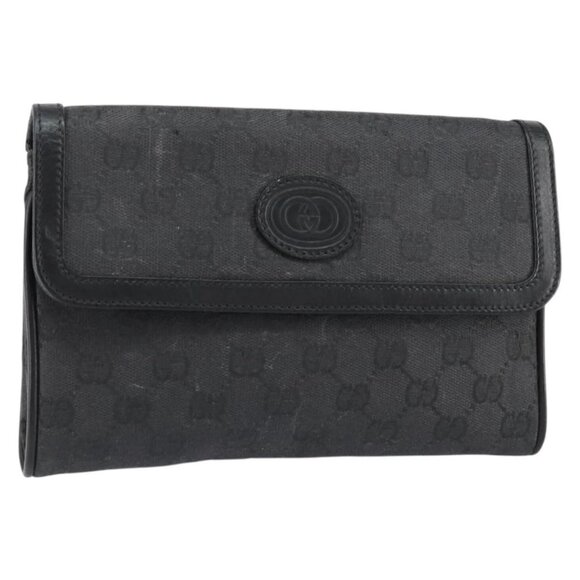 GUCCI GG Canvas Shoulder Bag Black Gold Auth